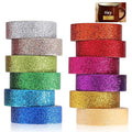 12 Rolls Glitter Washi Tape Set Christmas Washi Masking Tape Decorative Adhesive Tape for Scrapbooking DIY Crafts Crafters Embellished Journals Planners Cards Gift Wrapping Ribbons Wedding (A)