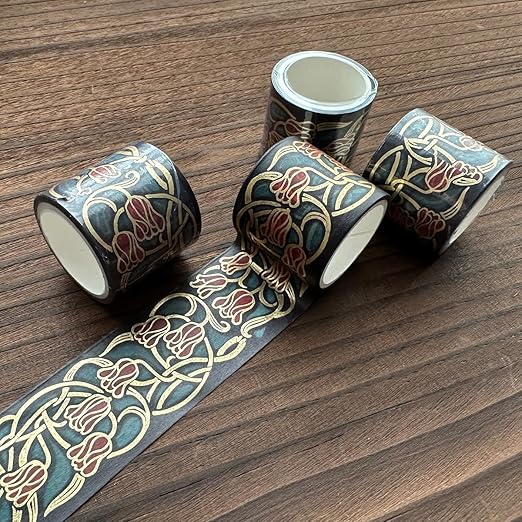 YUBX Vintage Washi Tape Set 6 Rolls Wide Retro Decorative Gold Foil Antique Patterns Masking Tapes for Arts, DIY Crafts, Journals, Planners, Scrapbook, Wrapping