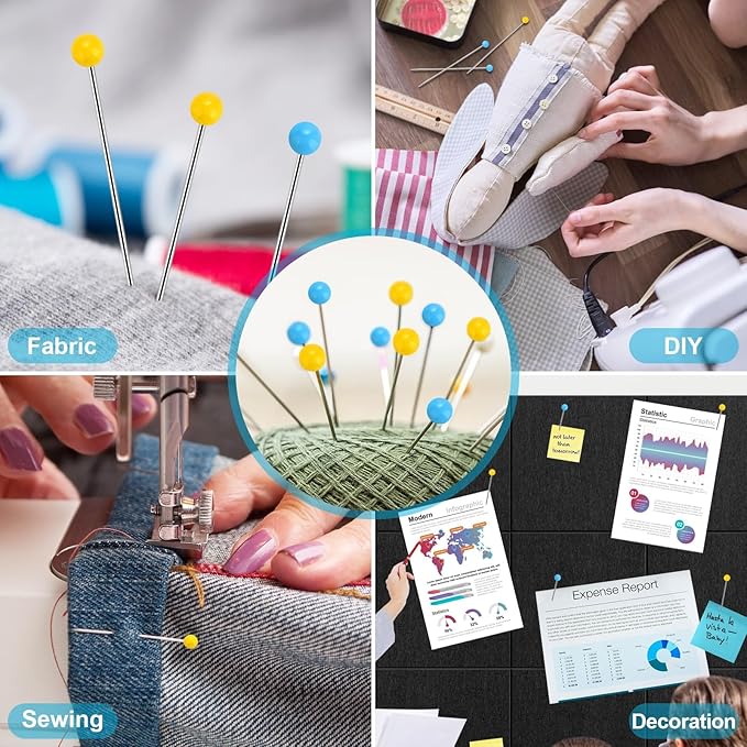 500PCS Straight Pins, Glass Head Sewing Pins, 1.75IN Corsage Pin, Quilting Pins for Fabric, Wedding Bouquets, Jewelry DIY Decoration, Sewing Pin Crafts