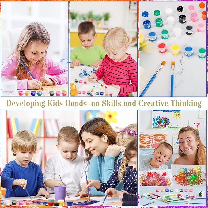 420Pcs Washable Acrylic Paint for Kids Arts and Crafts, 30 Gouache Watercolor Paint Sets of 12 Colors for Party Classroom Painting Supplies, 30 Flat and 30 Pointed Brushes