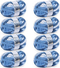 Chunky Yarn for Hand Knitting - #10 Chunky Chenille Blanket Yarn, Jumbo Big Thick Chunky Yarns for Crocheting, Tie Dye Bulky Knit Yarns, 8 Skein (25 yds 8 oz Each Skein), Sky&Navy&Royal&White