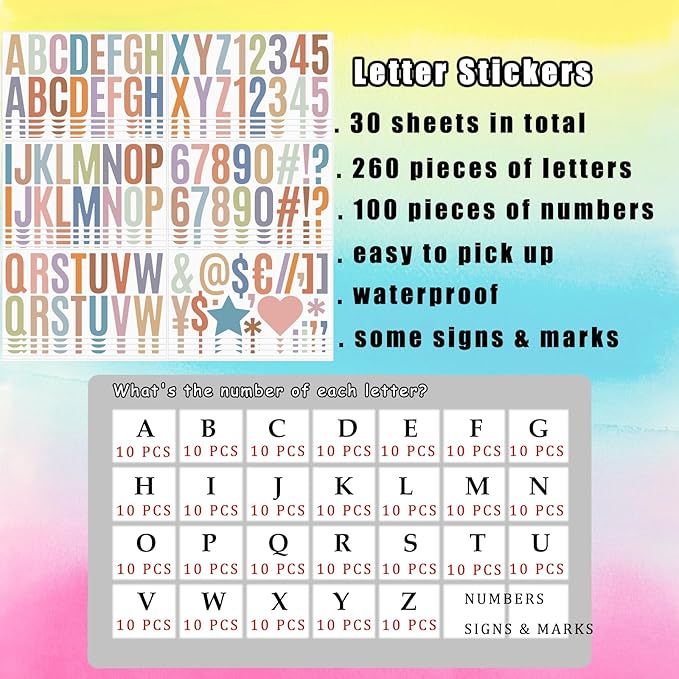 Bemeol 500 Pieces 30 Sheets Large Letter Stickers 2.5 Inch Alphabet Letter Stickers Self Adhesive Letters for Bulletin Board Mailbox Door Classroom Home Decor
