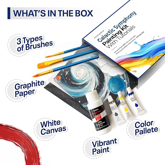 Painting4Real DIY Art Painting Kit for Adults – Learn to Paint Galactic Symphony with Video Tutorials – 9 Pieces Acrylic Paint Set for Adults –Perfect Christmas Crafts & Holiday Gifts for Art Lovers