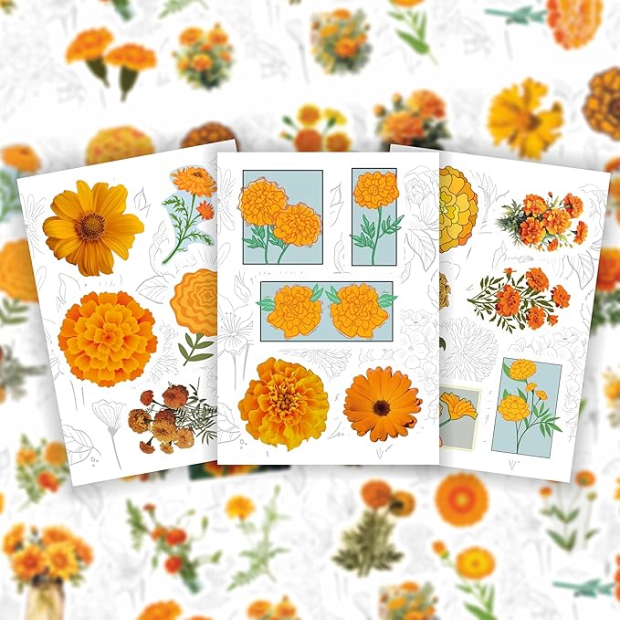 BulbaCraft Marigold Stickers for Water Bottle and Laptop - Floral Party Supplies, Decorations & Gifts, Waterproof Vinyl Decals, Gifts for Women & Men