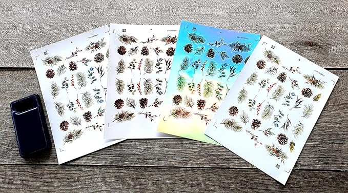 Stickers Pack (Over 150 Stickers) Beautiful Illustrations of Parts of a Pine Tree Vintage Styled Small Vinyl Stickers White Hologram Transparent