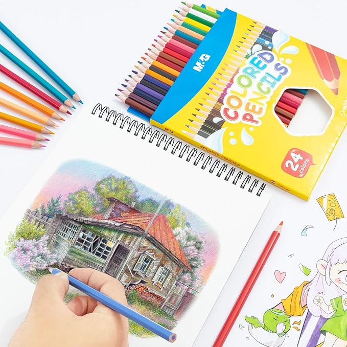 M&G 24-color Colored Pencils Set for Adult Coloring Books, Christmas Stocking Stuffers for Adults Kids Artists Teens Beginners Drawing Sketching Pencil,Soft core color pencils for Sketching, Shading