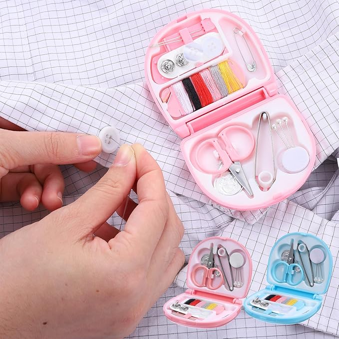 3Pack Mini Sewing Kit, Small Sewing Kit Mini, Emergency Sewings Tool with Scissors, Threads, Needles for Emergency Clothes Repair(Dark Pink, Yellow, Dark Blue)