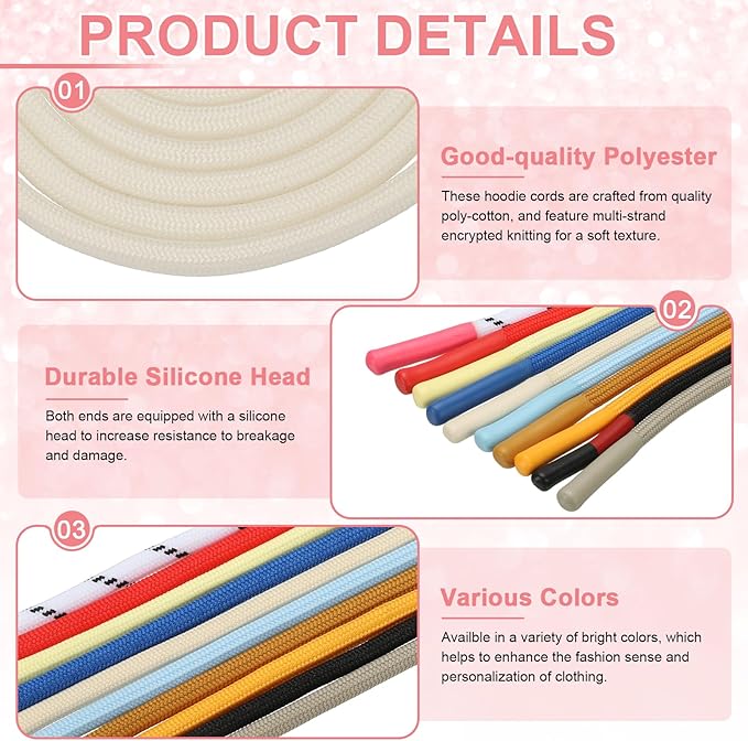 uxcell 2pcs 53inch Drawstring Cords Replacement Drawstring Hoodie String Sewing Tool with Easy Threader for Hoodie Sweatpants Jackets Pants Hats Coats Bags, Apricot
