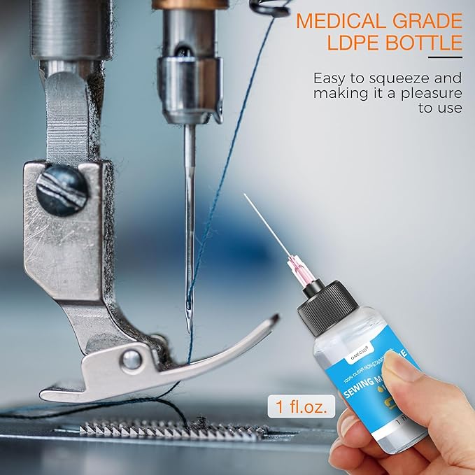 1oz Fine Light Sewing Machine Oil and Cleaning Kit, Includes Needle Tip Applicator & Dual-Ended Brush, Home & Industrial Mineral Sewing Machine Oil and Lubricant for Textile Machinery, by OAIEGSD
