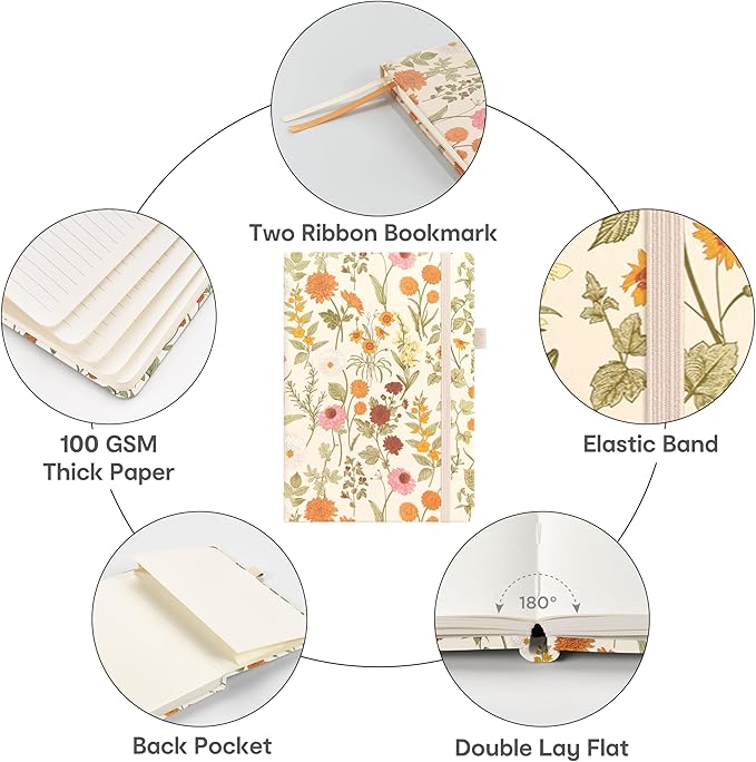 &And Per Se Lined Journal Notebook for Women&Men with Pattern, 160 Pages 100GSM Thick Paper, A5 Hardcover Journals for Writing, 5.7'' x 8'' (Wild Flowers)