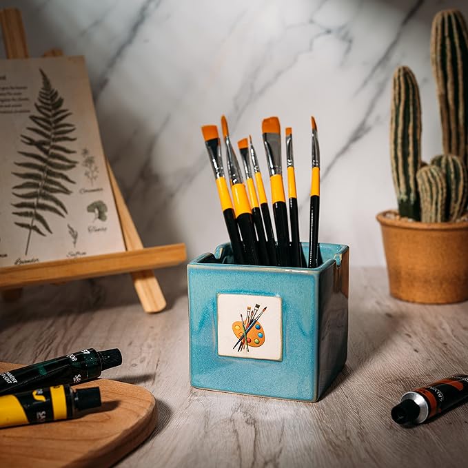 Painters Artist Cup, Paint Brush Holder & Cleaner 3.5" H 3" W - Gift Paint Mixing Cup, Elegant Painting Cup Supplies, Vibrant Cup for Children & Adults Alike, Arts & Crafts Supplies for Home (Blue)