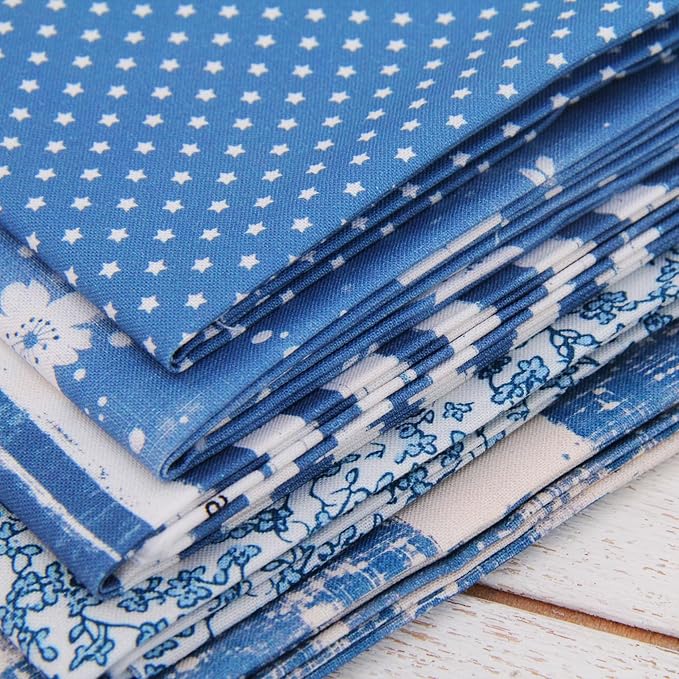 Threadart Exclusive 5 Fat Quarter Bundles - Denim Blue Vintage Prints 100% Cotton Fabric - Premium 100% Cotton Quilting Fabric - No Duplicates - Full Size Fat Quarters 18"x21" - Denim Blue