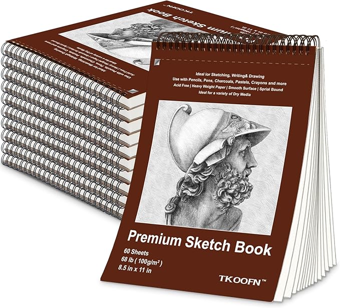 TKOOFN 8.5" x 11" Sketch Book, Pack of 10, 600 Sheet Top Spiral Bound Premium Sketchbook Drawing Pads(68lb/100gsm), Acid-Free Painting Paper Drawingbook for Adults Kids Artists Beginners