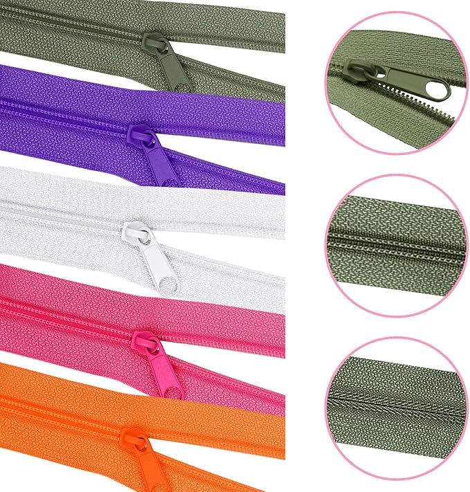 DOITEM 31 Yards 10 Pieces Sewing Zippers #3 Nylon Coil Zippers Assorted Zipper for Sewing with 40 Zipper Sliders for DIY Tailor Sewing Crafts Supplies, 10 Colors