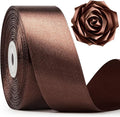 1-1/2 Inch Wide Brown Satin Ribbon, 50 Yards Solid Polyester Fabric Ribbon for Roses Making, Gift Wrapping, Valentine's Day, Wedding Decorations, Crafts, Bows