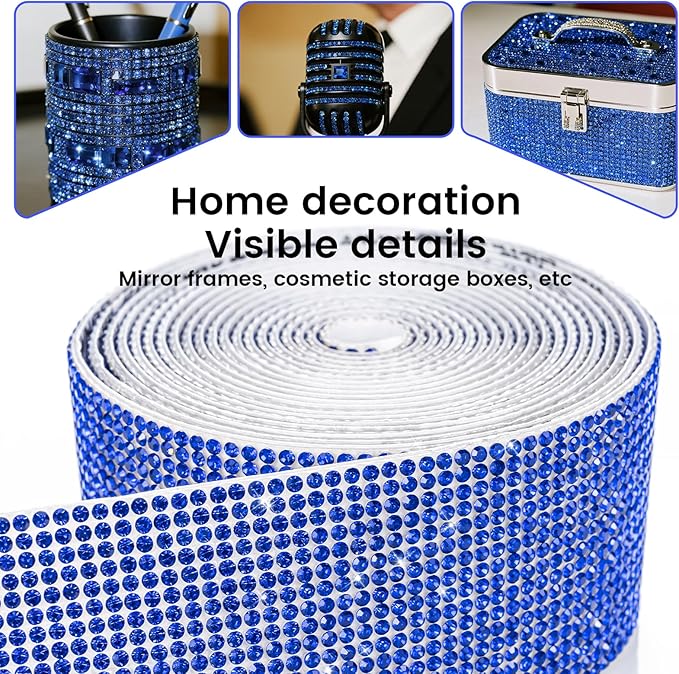 Novani Self Adhesive Rhinestone Ribbon, 1.53 Inch Wide 3 Yards 1 Roll, Royal Blue Crystal Diamond Bling Strips for DIY Crafts, Home Decor, Clothing,Shoes, Car Decoration