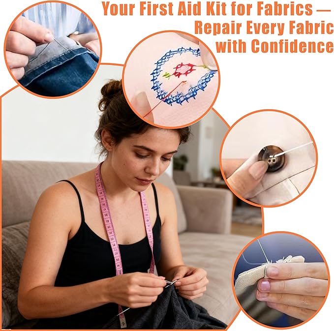 42 Pcs Sewing Tool Set, Big Eye Steel Sewing Needle Kit, Includes Needles, Threader, Ripper, Tape Measure & More, Complete Hand Sewing Set for Beginners, Craft Enthusiasts & Daily Use
