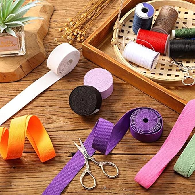 WILLBOND 12 Rolls Colorful Elastic Band Folding Elastic Cord Heavy Duty Stretch Band Knitted Flat Band for Sewing Crafts DIY Comforter Cuffs(1 Inch X 2.2 Yard,Bright Color)