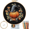 FONNUY Pumpkin Embroidery Kit for Beginners, Pre-Stamped Pattern Kits for Adults with Hoop, Easy to Follow Color Thread Needlework, 8'' Hoop (Witch Hat 3)
