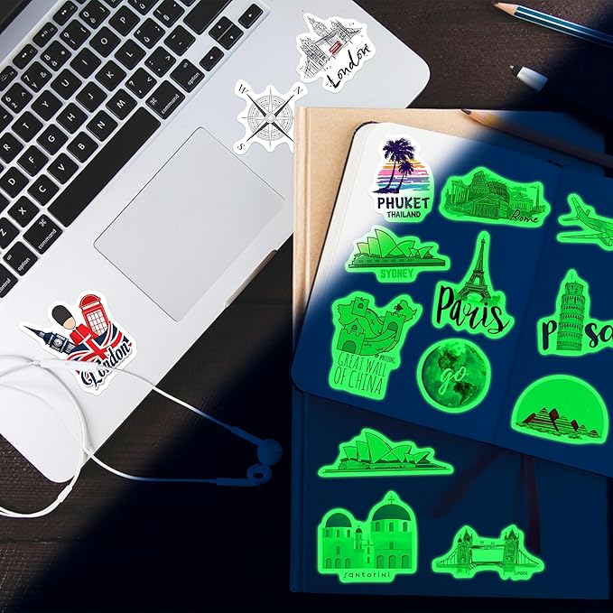 100 Pcs World Featured Architecture Sticker for Water Bottle, Adults Waterproof Vinyl Travel Map Laptop Decals, Girls Kids Teens Phone Case Vintage Aesthetic Stickers