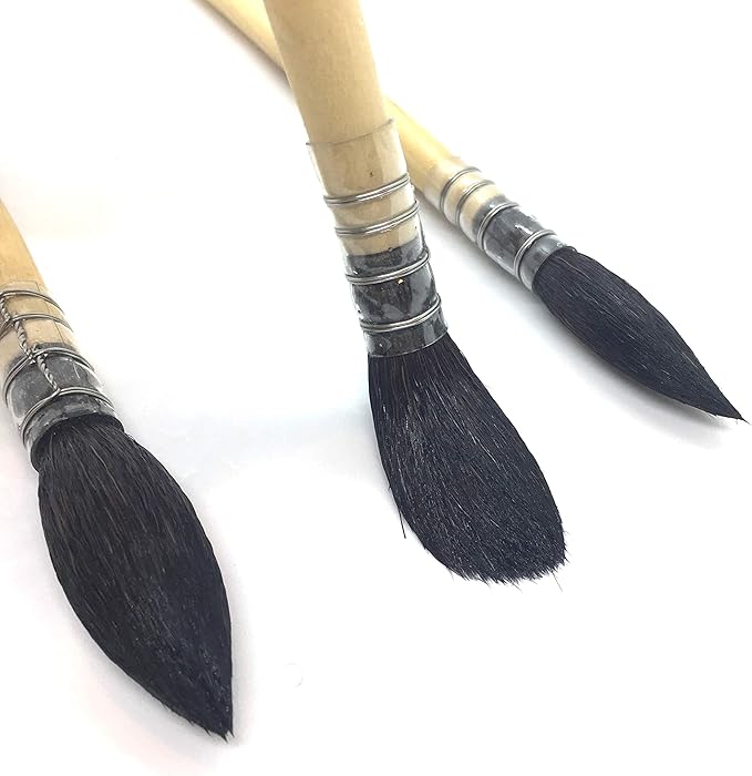 XDT#920 Round Watercolor Artist Paint Brush 3 Piece Set Medium Soft Black Goat Hair Long Handle #8#10#12, Mop Style Paint Brush for Watercolor & Acrylic & Oil