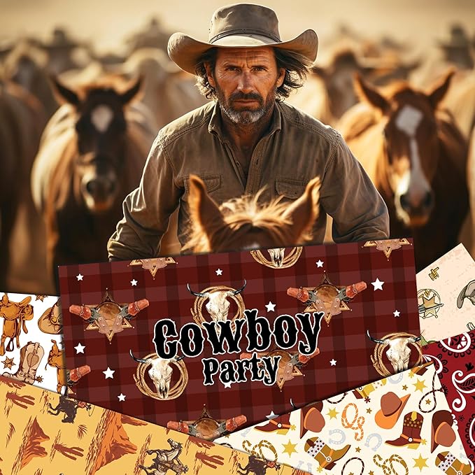 24 Sheets Western Cowboy Scrapbook Paper Pad Double-Sided Wild West Desert Cactus Rodeo Boots Patterned Decorative Craft Paper for Card Making Photo Album Journal DIY Craft, 11.8'' x 11.8''