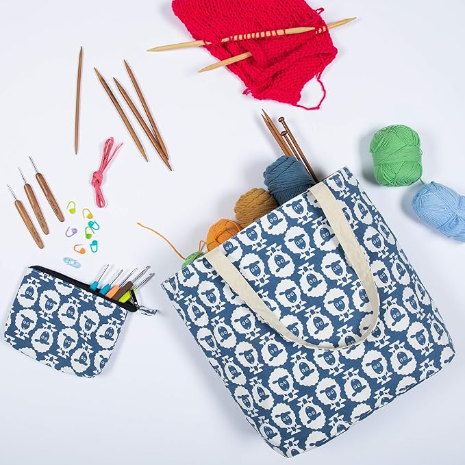 Yarwo Knitting Bag with Small Zipper Pouch, Yarn Tote for Knitting Needles, Skeins of Yarn and Crafts Supplies On the Go, Christmas & New Beginnings Gifts for Women, Sheep (Patented Design)