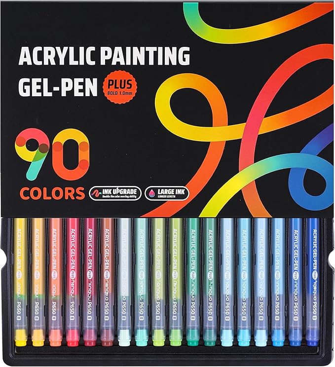 Acrylic Gel Pens for Coloring Books, Quick Dry 90 Colors 1.0mm Fine Point Gel Marker Pen for Drawing, Journaling Art