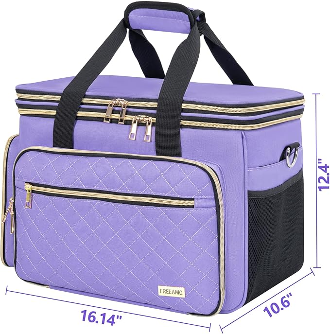 Knitting Bag Yarn Storage Tote, Large Crochet Organizer Bag, Yarn Holder Case for Knitting Needles, Knitting Project Bag with Inner Divider for Crochet Hooks, Knitting Accessories, Purple