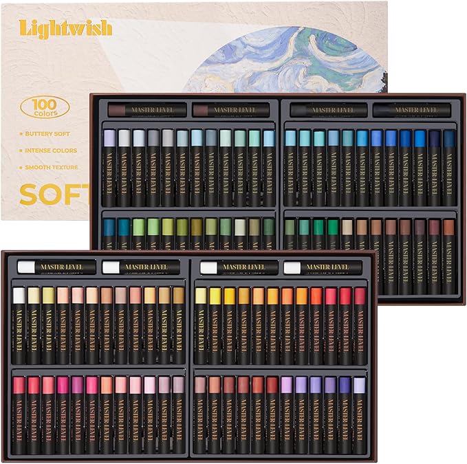 LIGHTWISH Professional Oil Pastels, 100 Vibrant Colors Plus 4 White, Set of 104, Creamy and Pigmented Artist Soft Oil Pastels for Blending, Layering & Shading