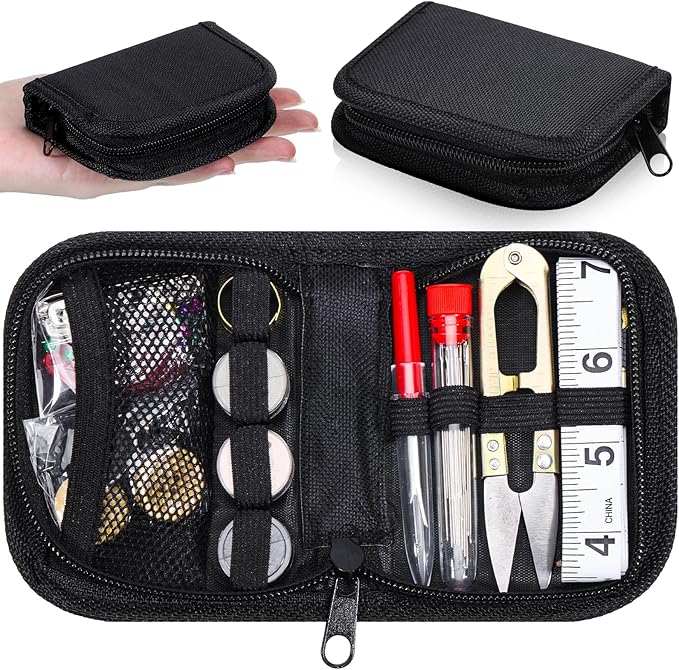 Survival Sewing Kit with Buttons, Complete Thread Needle Repair Tools Small Repair Tools in Durable Nylon Case with Zipper Closure for Emergency Everyday Use Home Outdoor Travel