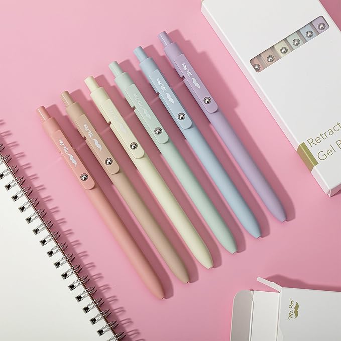 Mr. Pen- Retractable Gel Pens, 6 Pack, Pastel Barrels, Black Ink, Fast Dry, Fine Point 0.5mm, Cute Aesthetic for Journaling