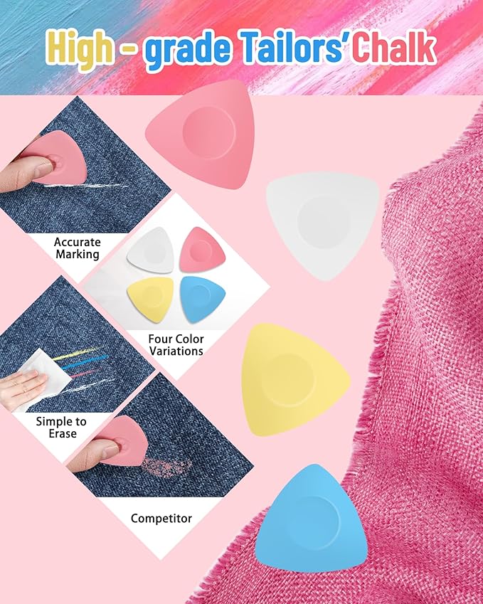 10PCS Triangle Tailor's Chalk Set, Fabric Sewing Chalk Markers, Washable & Easy - to - Erase, Precise and Durable, Ideal for Fabric Marking in Sewing, Quilting and More，4Color.