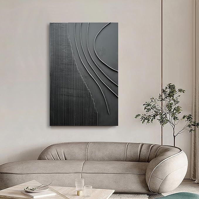 NANKAI Art Hand-Painted Thick Texture Black Minimalist Oil Painting Large Home Wall Decorative Art Oil Painting 45x30 inches