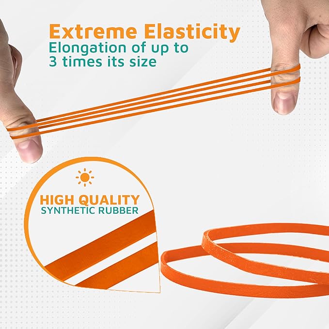 PlasticMill Orange Rubber Bands Size 33 (3 1/2" x 1/8") - #33 Colored Rubber Bands Office Supplies - Strong, Elastic Bands for Crafts, Balloon Garland, Cash, File Folders (500-Pack)