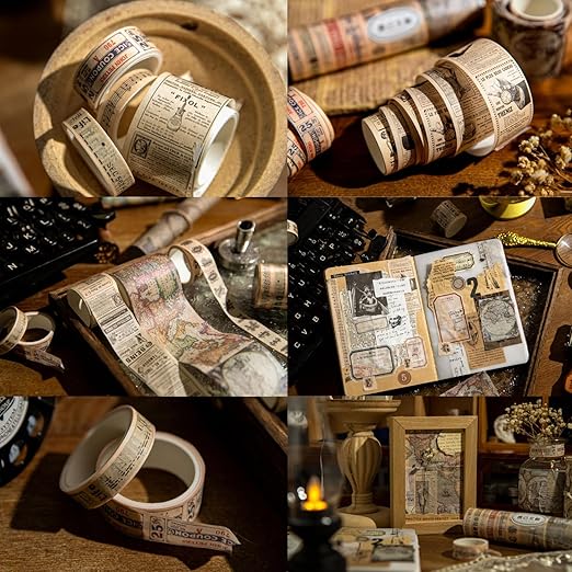 28 Rolls (Totally 183 ft) Vintage Washi Tape Set, Masking Tape Nostalgic Style Decor Sticker for DIY Craft Scrapbooking Bullet Journal Planner Gift Wrapping