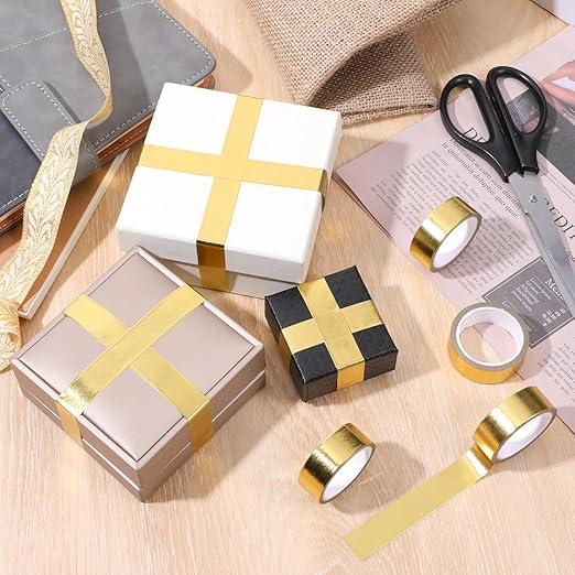 4 Rolls Gold Washi Tape Shiny Metallic Color Wall Tape Foil Crafts Washy Sticker Self Adhesive Mirror Stickers Roll Decorative Strips for DIY Crafts Graphic Arts (0.59In x16FT)