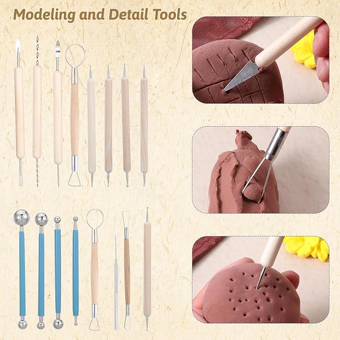 48PCS Pottery Tools for Sculpting Clay Tools Kit, Pottery Trimming Tool Sculpting Tool Set for Carving Modeling Ceramics Polymer Clay DIY Handcraft Beginners and Professionals