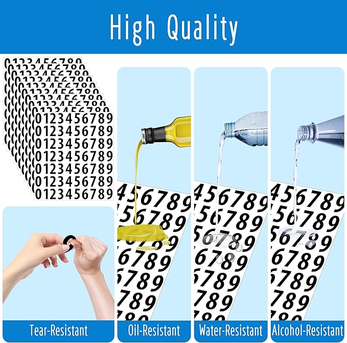 1050 PCS Number Stickers, 1” Water Resistant Vinyl Stickers Consecutive Number 0-9 Labels Self-Adhesive Without Residue Left for Office, Classroom, Indoor, Boxes, Storage (15 Sheets, Black)