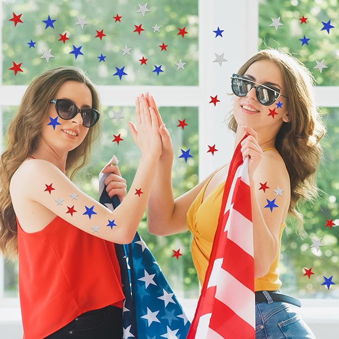 300 PCS 4th of July Star Stickers, Red Silver and Blue Glitter Stickers, Patriotic Self Adhesive Foam Stickers for Fourth of July Parade Party Accessories Decor Memorial Day Arts Craft Supplies
