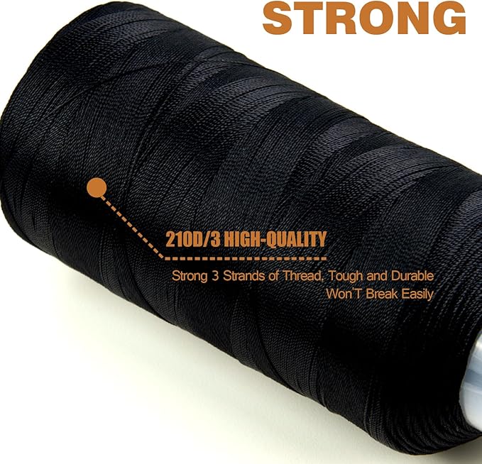 4Pcs Black Nylon Thread for Sewing 210d/3 Upholstery Heavy Duty 4 Cone 1500 Yards Each for Leather, Weave Needle, Serger Overlock Machine, Hair
