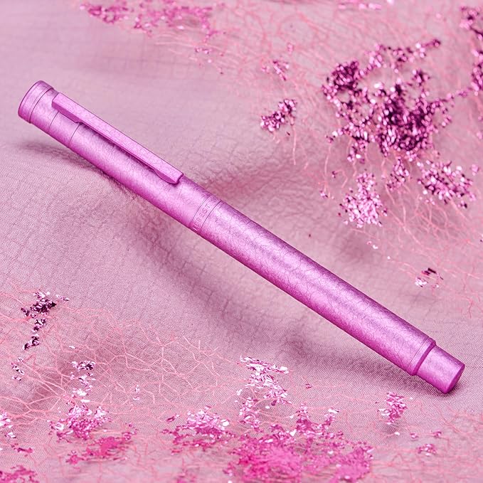 Hongdian 1851 Forest Fountain Pen Pink Ice Flowers, Blade Nib Classic Design Calligraphy Pen with Converter and Metal Pen Case