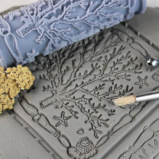 Coral Clay Texture Roller (4") - Ocean Set #01 - Embossing Pattern Roller for Polymer & Ceramic Clay, Pottery & Crafts