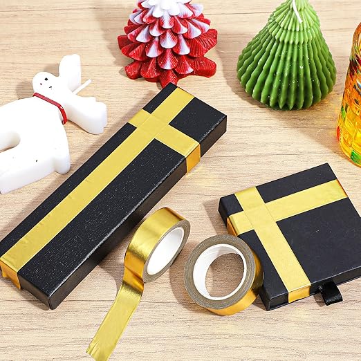6rolls Washi Tape Gold, Gold Foil Tape Metallic, Adhesive Gold Tapes for Tv Frame, Gold Foil Washi Tapes for Wall Mirror Decor Crafts Christmas Gift Wrapping (10m/roll)