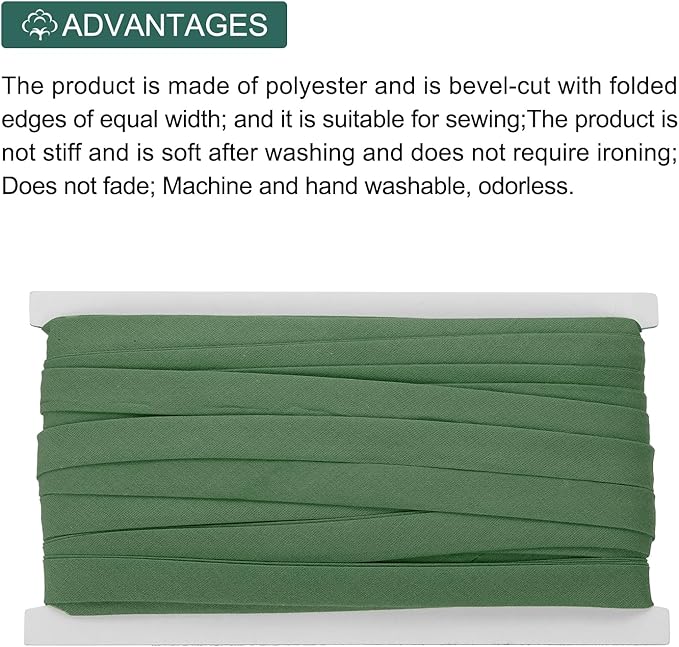 MECCANIXITY 1/2 Inch Double Fold Bias Tape Continuous Bulk Cotton Bias Tape for Sewing Seaming Quilting Hemming Binding Crafts (Army Green 25 Yards)