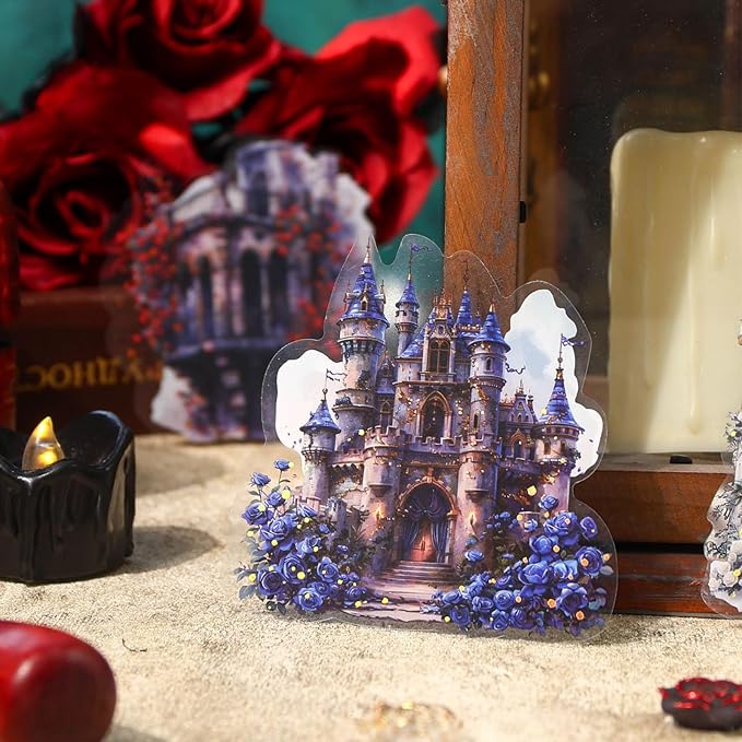 40 Pieces Gothic Castle and Garden PET Scrapbook Stickers, 4 Pack Aesthetic Decorative Vintage Landscape Stickers for Scrapbooking, Planner, Junk Journaling Supplies, DIY Arts, Crafting