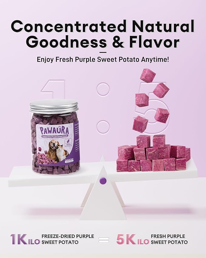 Freeze-Dried Purple Sweet Potato Treats for Dogs & Cats, All-Natural, Low Fat, High Fiber, No Preservatives, 100g