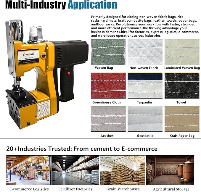 Mini Bag Closing Machine-Electric Portable Bag Sewing Machine 2s/bag,Bag Closer Automatic Woven Bag Sewer Packing Machine for Burlap PP Woven Kraft Paper Bag Feed Sacks Rice Bags Jute Bags Seed Bags
