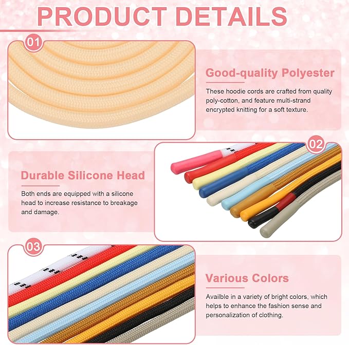 uxcell 2pcs 53inch Drawstring Cords Replacement Drawstring Hoodie String Sewing Tool with Easy Threader for Hoodie Sweatpants Jackets Pants Hats Coats Bags, Pale Yellow