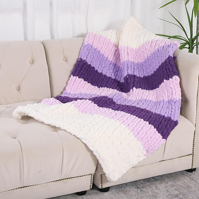 HOMBYS 8 Pack Assorted Chunky Yarn for Crocheting,Super Bulky Large Soft Fluffy Yarn,Plush Fuzzy Yarn,Thick Chenille Yarn for Hand Knitting/Arm Knitting,Purple Gradient(27yds,8 oz Each Skein)
